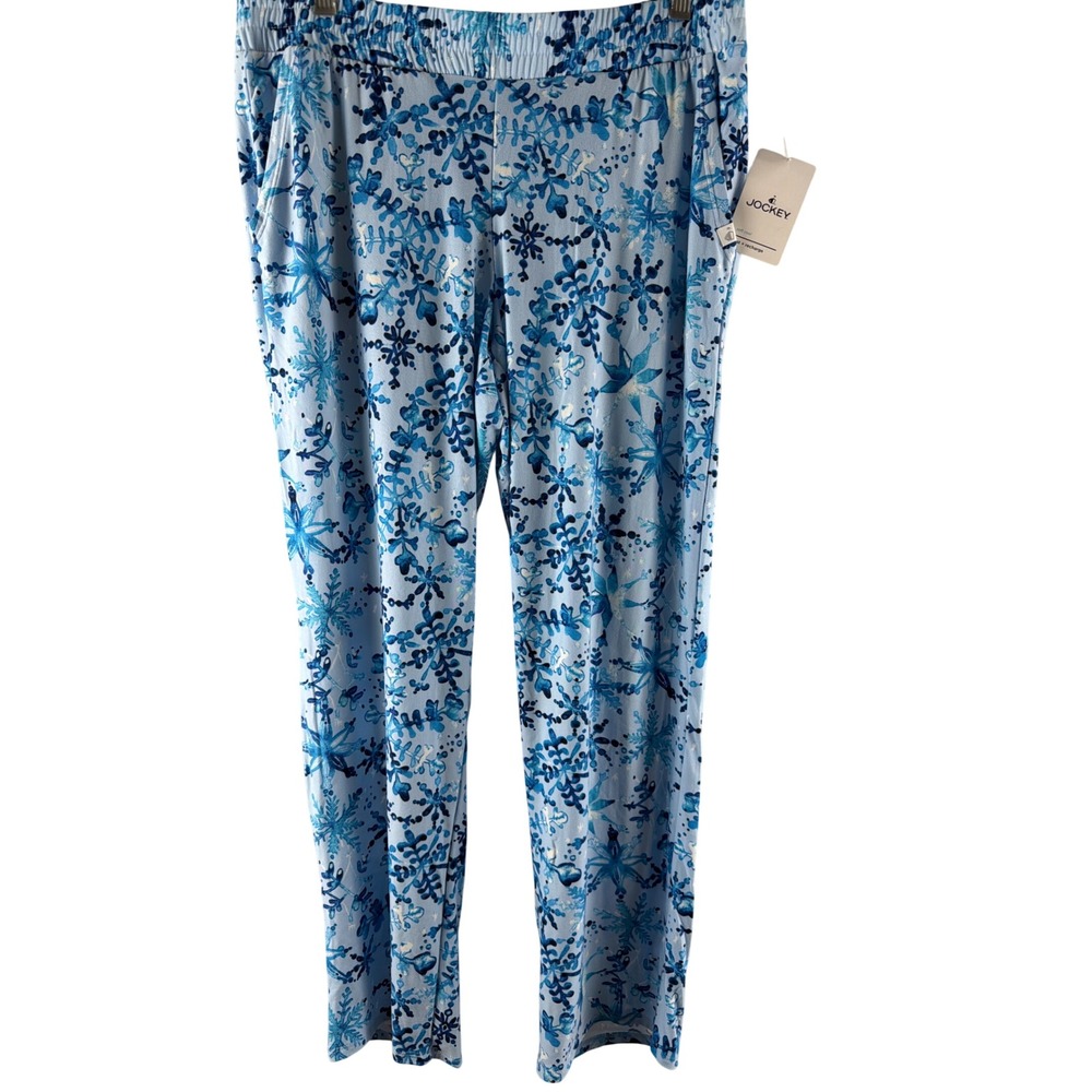 NEW Jockey Soft Cool Sleep Pants Womens M Blue Snowflake Pajama Lounge Pockets
